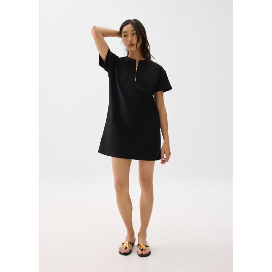 Round Neck Front Zip Mini Dress