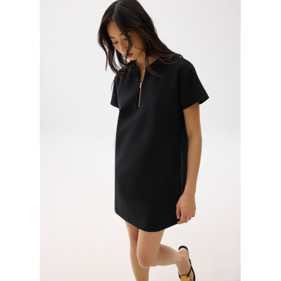 Round Neck Front Zip Mini Dress