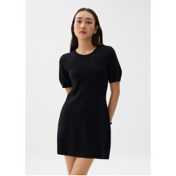 Knit Puff Sleeve Shift Mini Dress