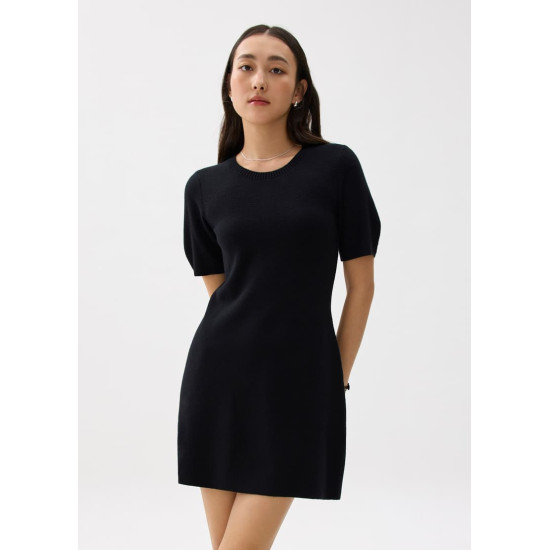 Knit Puff Sleeve Shift Mini Dress