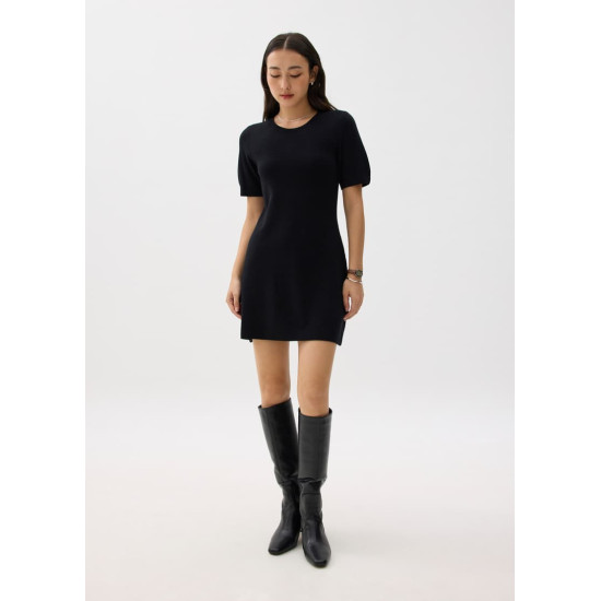 Knit Puff Sleeve Shift Mini Dress