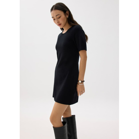 Knit Puff Sleeve Shift Mini Dress