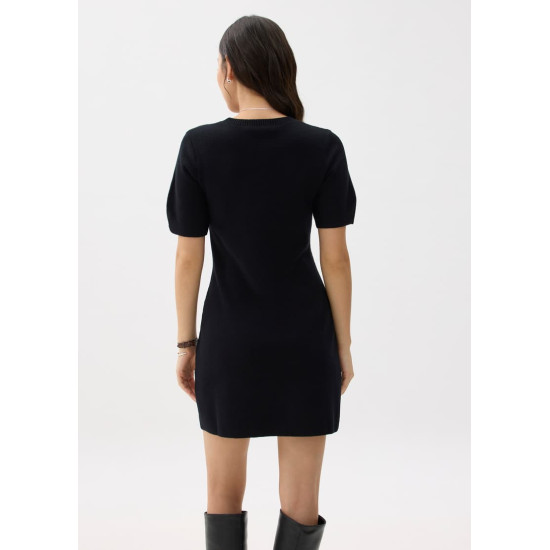 Knit Puff Sleeve Shift Mini Dress