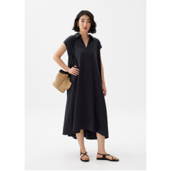 Cotton Collared Trapeze Midaxi Dress