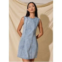 Denim Round Neck Shift Mini Dress