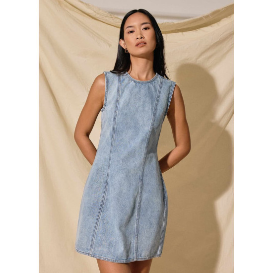 Denim Round Neck Shift Mini Dress