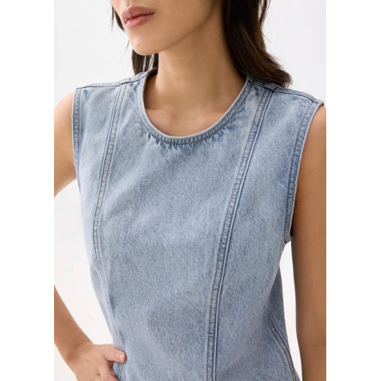 Denim Round Neck Shift Mini Dress