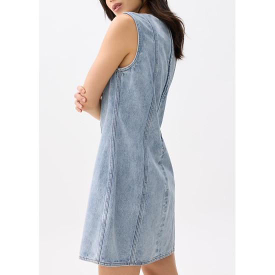 Denim Round Neck Shift Mini Dress