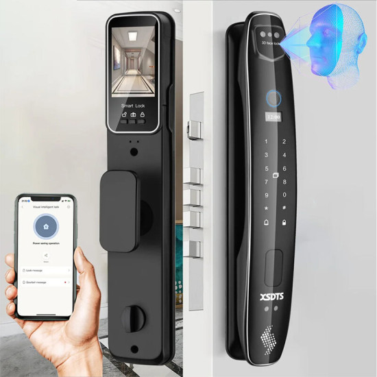 CS7 3D Face 30*300mm Lock Body Smart Door Lock Security Camera Monitor Lock Intelligent Fingerprint Password Biometric Electronic Key Unlock Doorlock