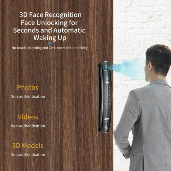 CS7 3D Face 30*300mm Lock Body Smart Door Lock Security Camera Monitor Lock Intelligent Fingerprint Password Biometric Electronic Key Unlock Doorlock