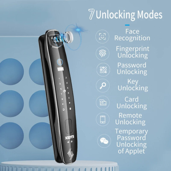 CS7 3D Face 30*300mm Lock Body Smart Door Lock Security Camera Monitor Lock Intelligent Fingerprint Password Biometric Electronic Key Unlock Doorlock
