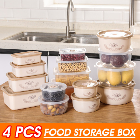 Bakeey 4 PCS Storage Box Miscellaneous Grain Storage Plastic Sealed Box Refrigerator Freshness Box - Circular Transparent