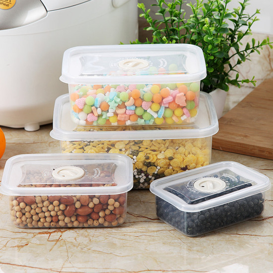 Bakeey 4 PCS Storage Box Miscellaneous Grain Storage Plastic Sealed Box Refrigerator Freshness Box - Circular Transparent