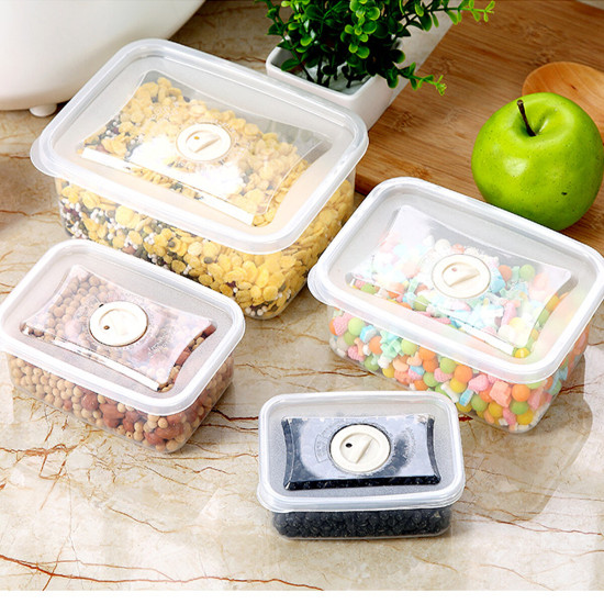 Bakeey 4 PCS Storage Box Miscellaneous Grain Storage Plastic Sealed Box Refrigerator Freshness Box - Circular Transparent