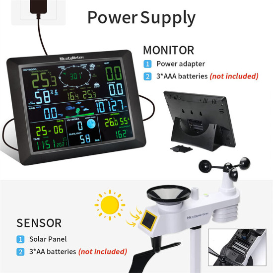 0310 Wireless 2.4G Wifi Weather Station with 8.3 inch Large Display Indoor Outdoor Thermometer Hygrometer Wind Speed Moon Phase UV Index Alarm Clock Multifunctional Weather Station