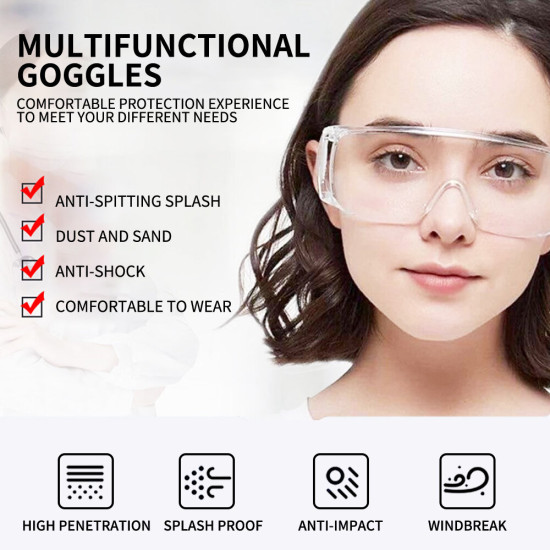 Safety Goggles Foldable Adjustable Anti-fog Anti-Sneeze Liquid Eye Protection Anti-Droplets Windproof Lab Glasses Clear Lens - B