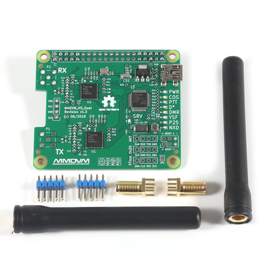 MMDVM_HS_Dual_Hat MMDVM Duplex RX TX UHF VHF Hotspot Board + Antenna + OLED Support P25 DMR YSF NXDN for Raspberry pi - with USB