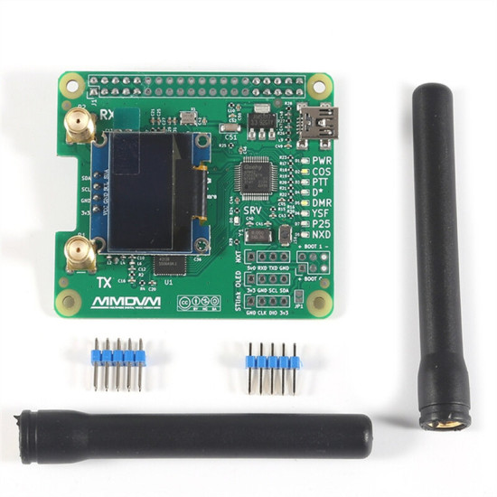 MMDVM_HS_Dual_Hat MMDVM Duplex RX TX UHF VHF Hotspot Board + Antenna + OLED Support P25 DMR YSF NXDN for Raspberry pi - with USB