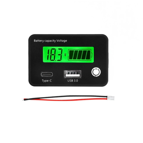 DC8-30V USB Type-C Lead Acid Lithium Battery Charge Capacity Indicator Car Motorcycle Digital Voltmeter Voltage Tester Meter Too - Green