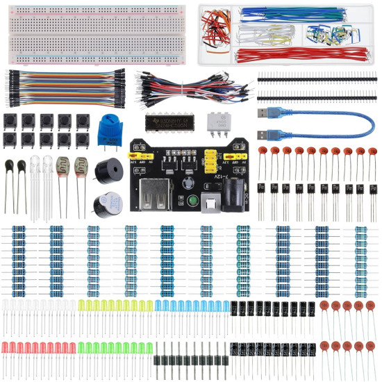 Full DIY Electronic Kit 830 Breadboard Jumper Wire Power Supply Capacitor LED Light ArduinoUNO Nano Mega Basic Starter Kit