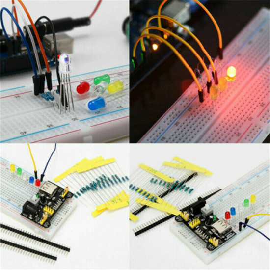 Full DIY Electronic Kit 830 Breadboard Jumper Wire Power Supply Capacitor LED Light ArduinoUNO Nano Mega Basic Starter Kit