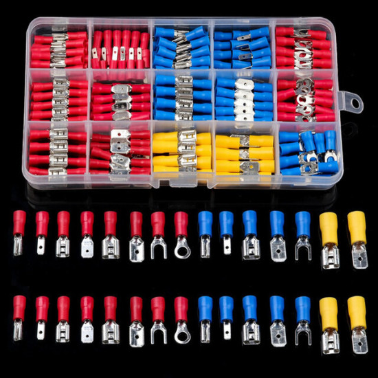 480/300/280Pcs Assorted Spade Terminals Insulated Cable Connector Electrical Wire Crimp Butt Ring Fork Set Ring Lugs Rolled Kit - 280pcs