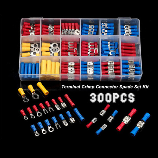 480/300/280Pcs Assorted Spade Terminals Insulated Cable Connector Electrical Wire Crimp Butt Ring Fork Set Ring Lugs Rolled Kit - 280pcs