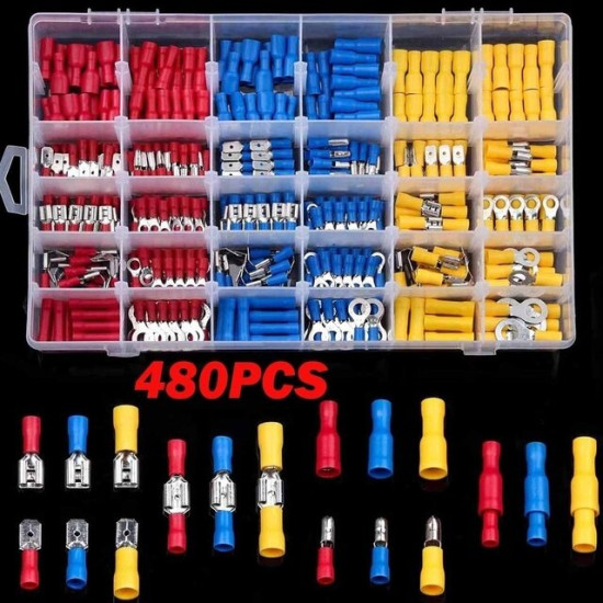 480/300/280Pcs Assorted Spade Terminals Insulated Cable Connector Electrical Wire Crimp Butt Ring Fork Set Ring Lugs Rolled Kit - 280pcs