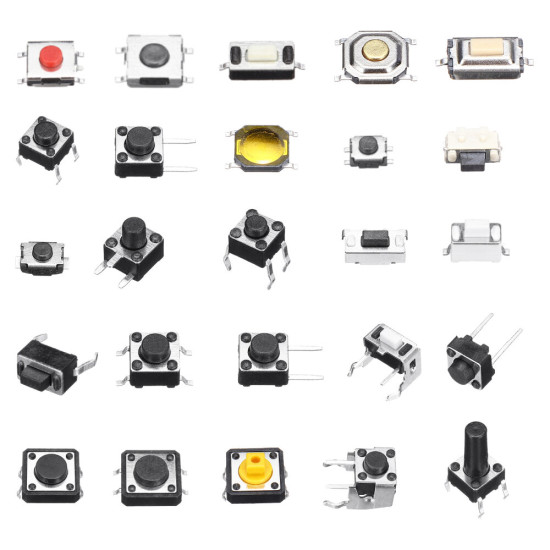 250pcs 25Values Micro Switch Assorted Push Button Tact Switches Reset  Mini Leaf Switch SMD DIP 2*4 3*6 4*4 6*6 Diy Kit + Box