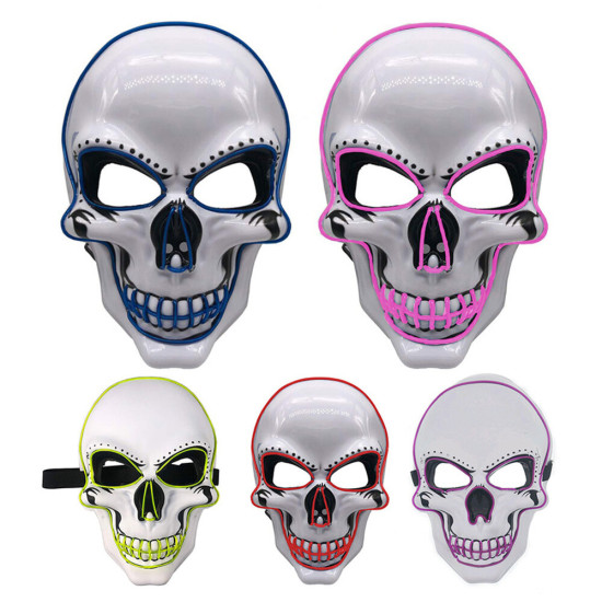 Halloween Skeleton Mask LED Scary EL-Wire Mask Light Up Festival Cosplay Costume Supplies Party Mask - Orange