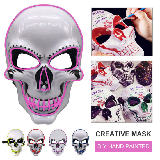 Halloween Skeleton Mask LED Scary EL-Wire Mask Light Up Festival Cosplay Costume Supplies Party Mask - Orange