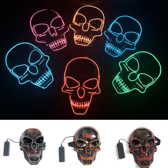 Halloween LED Mask Skull Glowing Mask Cold Light Mask Party EL Mask Light Up Masks Glow In Dark - Orange