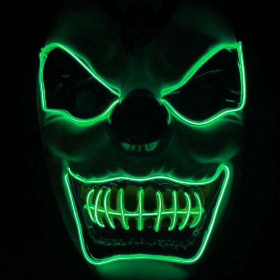 New Clown El Cold Light Glowing LED Fluorescent Mask Halloween Tricky Scary Spoof Horror Glowing Props -  Red