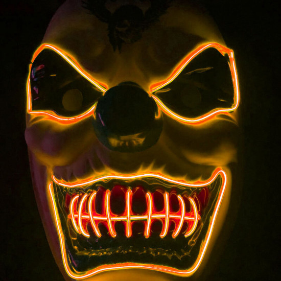 New Clown El Cold Light Glowing LED Fluorescent Mask Halloween Tricky Scary Spoof Horror Glowing Props -  Red