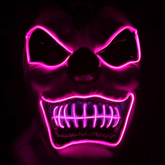 New Clown El Cold Light Glowing LED Fluorescent Mask Halloween Tricky Scary Spoof Horror Glowing Props -  Red