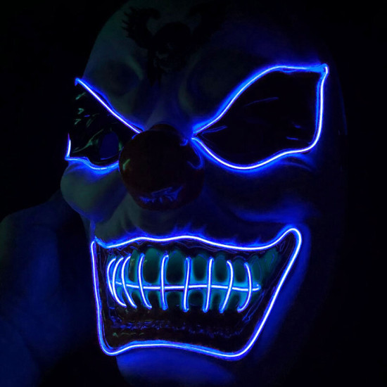 New Clown El Cold Light Glowing LED Fluorescent Mask Halloween Tricky Scary Spoof Horror Glowing Props -  Red