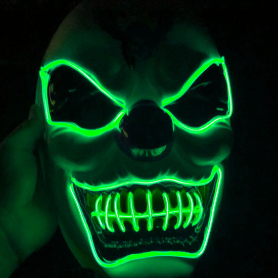 New Clown El Cold Light Glowing LED Fluorescent Mask Halloween Tricky Scary Spoof Horror Glowing Props -  Red