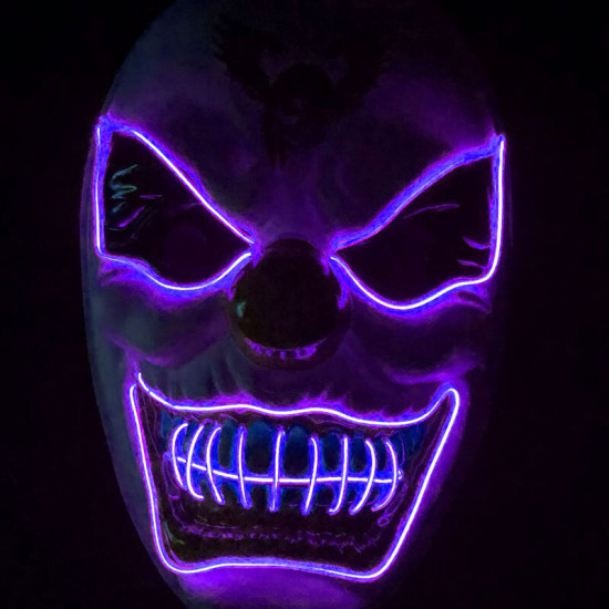 New Clown El Cold Light Glowing LED Fluorescent Mask Halloween Tricky Scary Spoof Horror Glowing Props -  Red