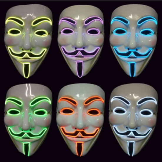 EL Wire 10 Colors Optional Glowing Mask for VENDETTA Halloween Cosplay Party Mask - Orange