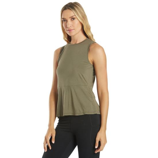 Blossom Solid Peplum Layering Muscle Tank – Dark Olive