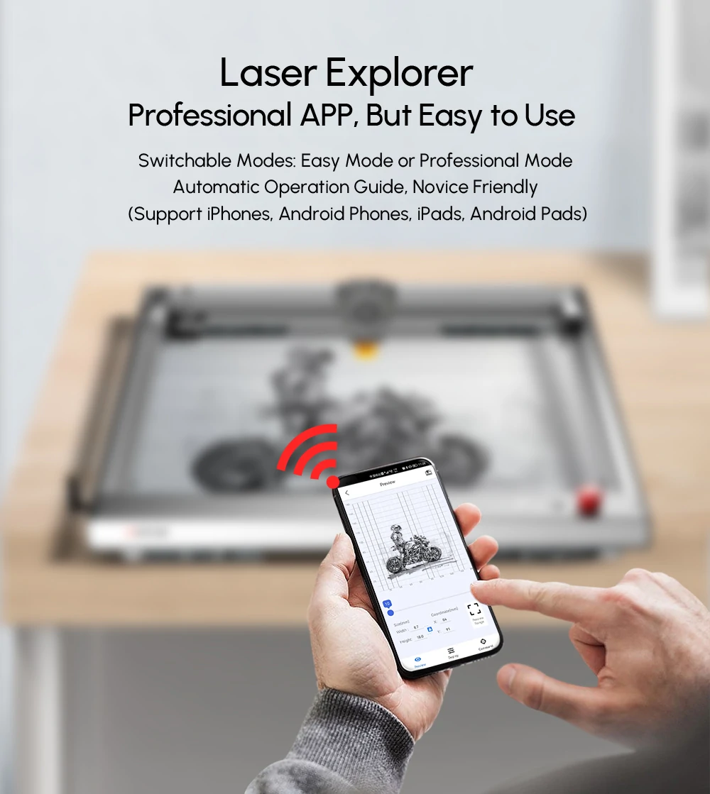 ORTUR Laser Master 3 LU2-10A Laser Engraver 10W Output Power 0.05 * 0.1mm Compressed Spot Laser Cutting Machine Add App Offline Control High Power Laser Engraver for Wood and Metal