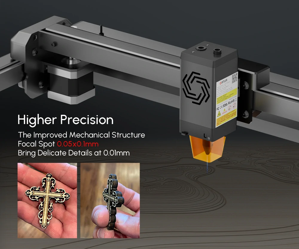 ORTUR Laser Master 3 LU2-10A Laser Engraver 10W Output Power 0.05 * 0.1mm Compressed Spot Laser Cutting Machine Add App Offline Control High Power Laser Engraver for Wood and Metal