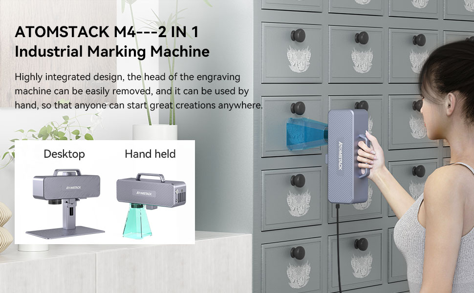 ATOMSTACK M4 Fiber Laser Engraver 12000mm/S Ultra-fast Marking Speed Portable Desktop/Handheld 2-in-1 High-Precision Industrial Grade Marking Machine