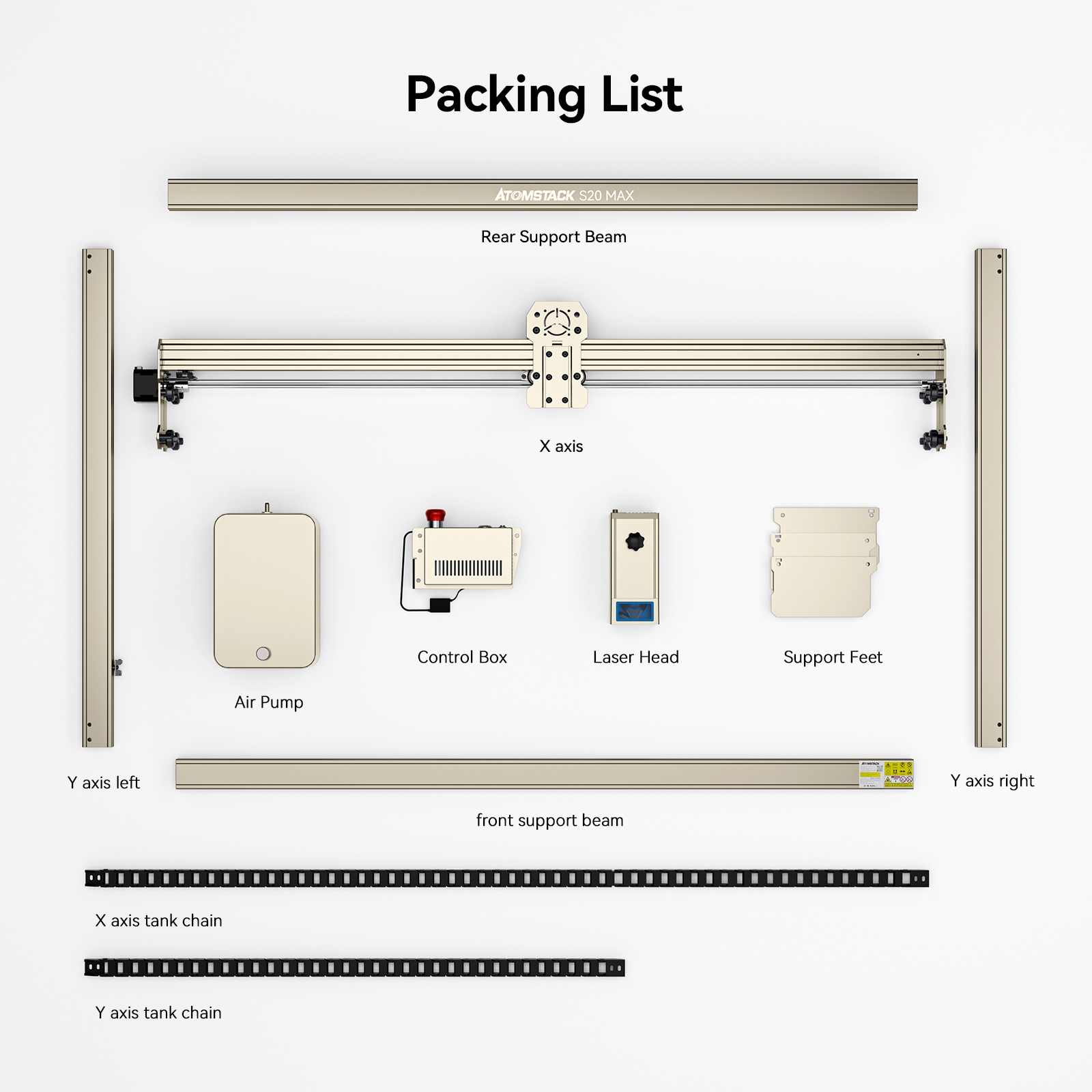 ATOMSTACK S20 Max 130W Laser Engraving Cutting Machine Dual Air Assist Tank Chain 20W CNC App Offline Metal Engraver 850*400mm