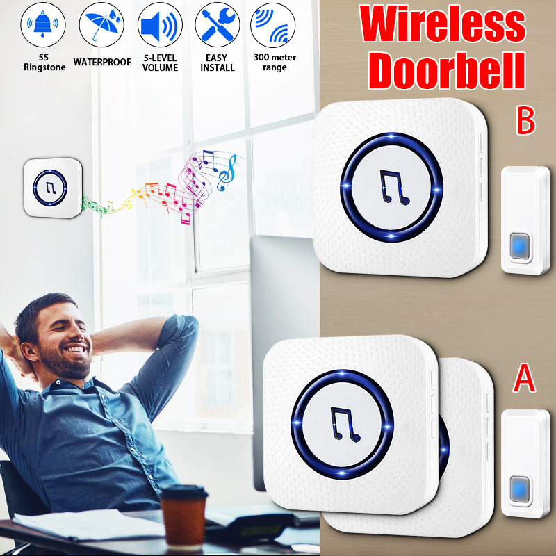 Wireless Chime Door Bell Waterproof 55 Ringtone 300M Range Alarm Doorbell IP55