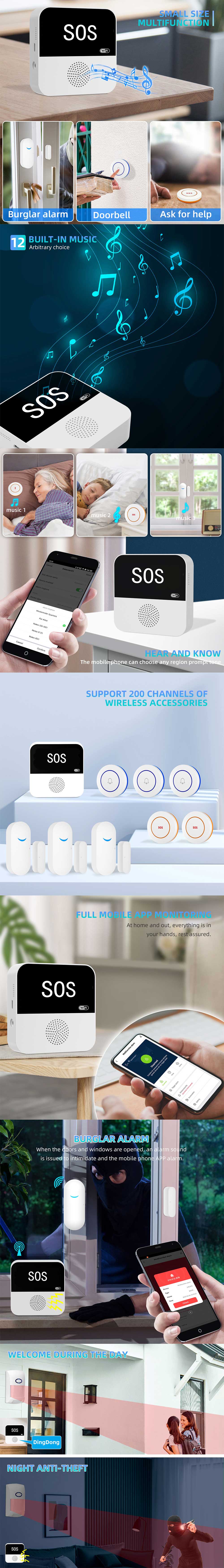 Tuya WiFi Smart Home Alarm System Security Protection Kit Wireless APP Remote Monitoring Anti-theft Alarm Doorbell Call Device Multi-functional Surveillance Kit for Home Safety Work with Alexa Google