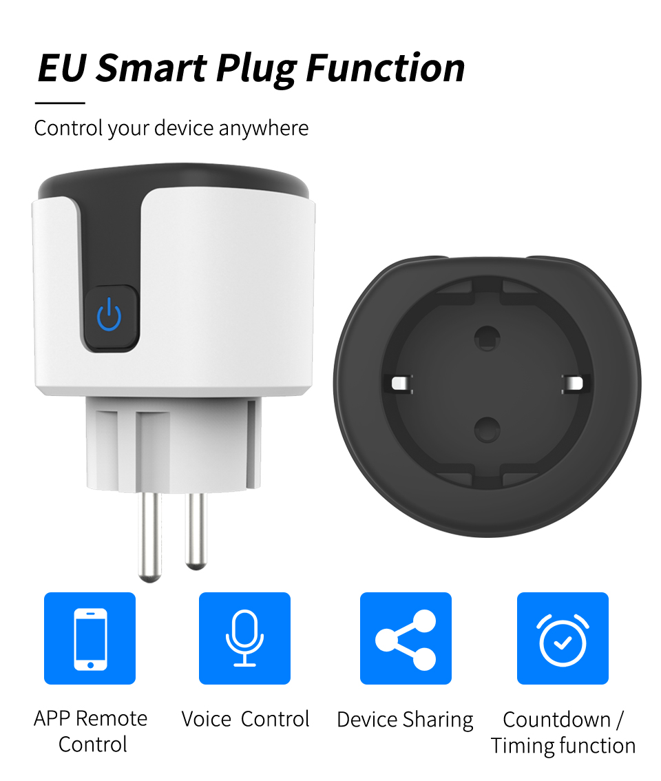 WHDZ03 Tuya 16A 20A Smart Plug EU WiFi Smart Socket Power Monitoring Countdown Timing Function Work with Alexa Google Home