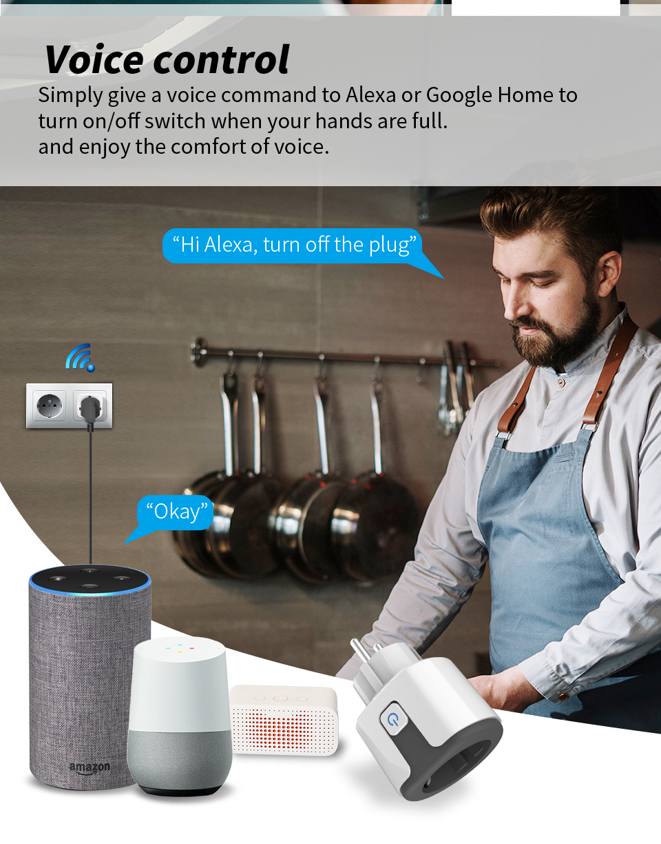 WHDZ03 Tuya 16A 20A Smart Plug EU WiFi Smart Socket Power Monitoring Countdown Timing Function Work with Alexa Google Home