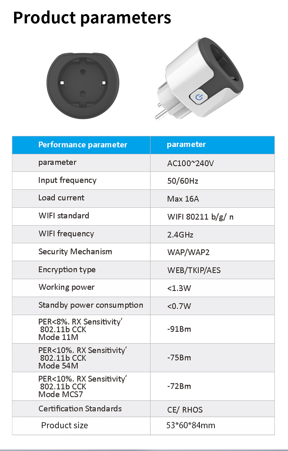 WHDZ03 Tuya 16A 20A Smart Plug EU WiFi Smart Socket Power Monitoring Countdown Timing Function Work with Alexa Google Home