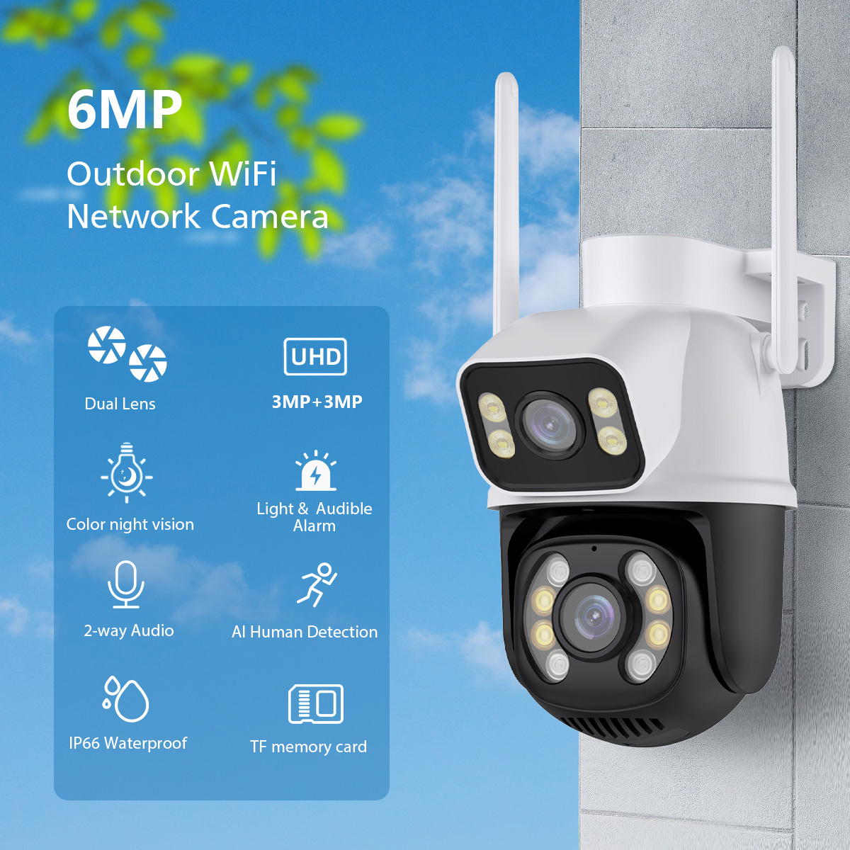3MP+3MP WiFi IP Camera 4K 6MP Wireless Security Surveillance Cameras NETIP Onvif Human Detection Home Outdoor CCTV IP Camera Dual Lens Auto Tracking